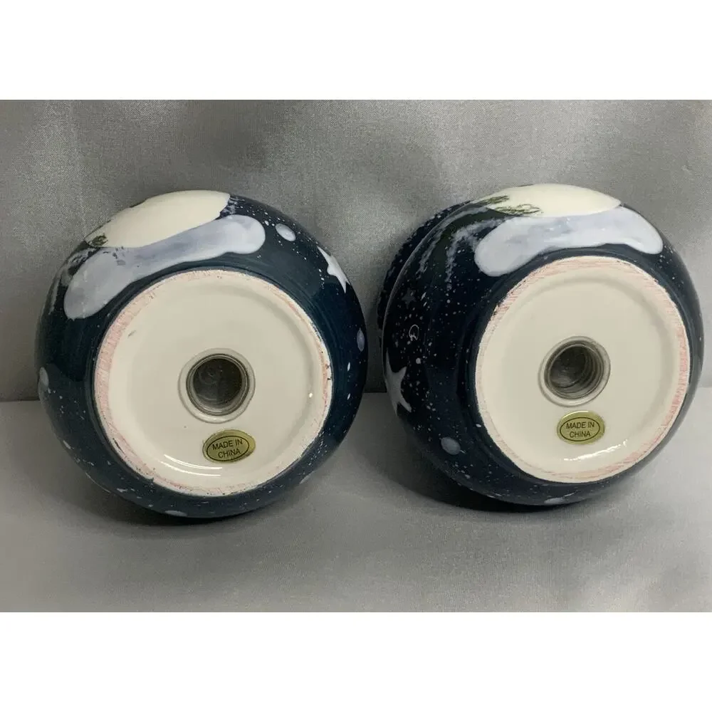 Christmas Holiday Snowman Salt and Pepper Shakers Cobalt Blue Multicolor Ceramic